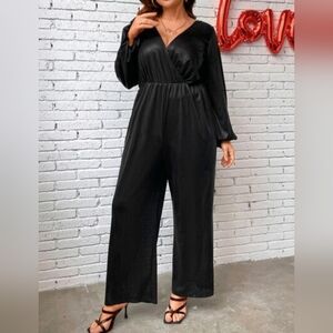 Black Pleated Slinky Wide Leg Jumpsuit size 2X